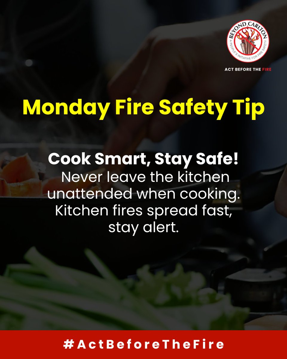 Beyond Carlton (@beyondcarlton) on Twitter photo Most house fires start in the kitchen.
👨🍳 Never leave cooking unattended. A second away can turn into a lifetime of regret. #AagSeAageRaho #ActBeforeTheFire
<a href="/KarFireDept/">Karnataka State Fire & Emergency Services</a> <a href="/osdmaodisha/">OSDMA Odisha</a> Most house fires start in the kitchen.
👨🍳 Never leave cooking unattended. A second away can turn into a lifetime of regret. #AagSeAageRaho #ActBeforeTheFire
<a href="/KarFireDept/">Karnataka State Fire & Emergency Services</a> <a href="/osdmaodisha/">OSDMA Odisha</a>