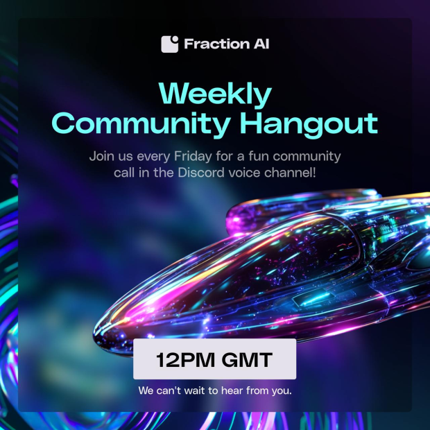 FractionAI_xyz's tweet photo. The last Community Hangout before mainnet.

Come share your thoughts, ideas &amp; vibes with us.  

⏳ 12 PM GMT  

See you soon! https://t.co/w2uaJoruuR