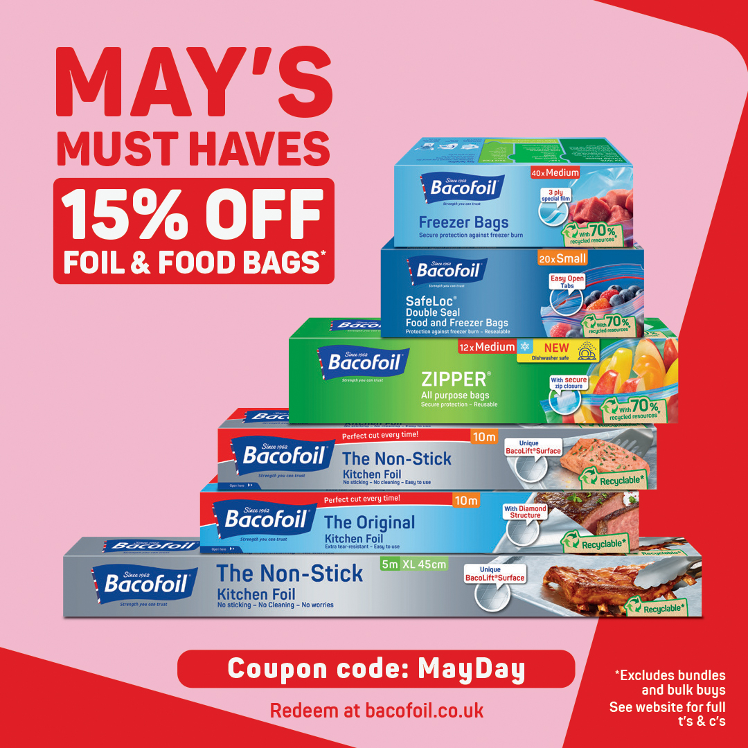 Your May must-haves sorted✨

Celebrate the May Day Bank Holiday with 15% off our Foil and Food Bags, perfect for BBQs, picnics, and those weekend leftovers.

Stock up now!🌟

Get yours now: bit.ly/2VmE0pO

#Bacofoil #Discounts #Deals #Foil #FoodBags