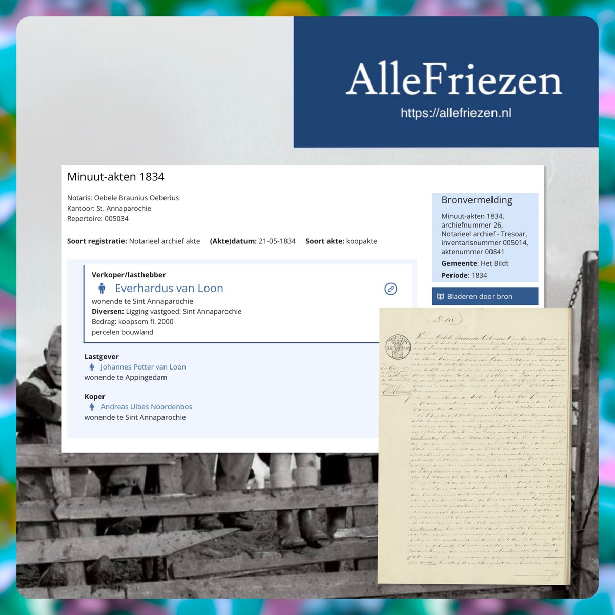 Dankzij het werk van de vrijwilligers van de stichting FAF hebben we onlangs kunnen toevoegen op AlleFriezen.nl de records van notariskantoor Sint Annaparochie, periode 1829 t/m 1854, dit omvat zo’n 12.000 personen. #stamboomonderzoek #genealogie #waadhoeke
