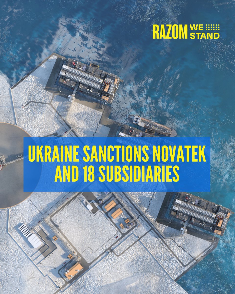 RazomWeStand 🇺🇦 (@razomwestand) on Twitter photo Razom We Stand welcomes 🇺🇦 President <a href="/ZelenskyyUa/">Volodymyr Zelenskyy / Володимир Зеленський</a> sanctions on Russia’s gas giant #Novatek & 18 subsidiaries, including key #LNG projects. LNG exports fuel Putin’s war. We urge the EU & US to blacklist Novatek, stop Arc7 LNG carriers & impose secondary sanctions.
Learn more: Razom We Stand welcomes 🇺🇦 President <a href="/ZelenskyyUa/">Volodymyr Zelenskyy / Володимир Зеленський</a> sanctions on Russia’s gas giant #Novatek & 18 subsidiaries, including key #LNG projects. LNG exports fuel Putin’s war. We urge the EU & US to blacklist Novatek, stop Arc7 LNG carriers & impose secondary sanctions.
Learn more: