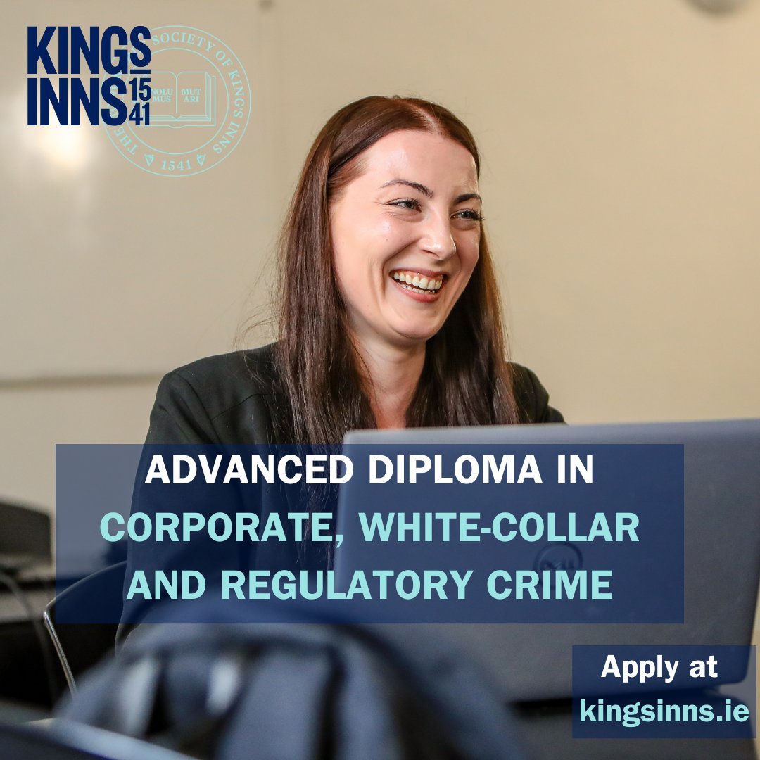 King's Inns Advanced Diploma in Corporate, White-Collar and Regulatory Crime returns this September.

Learn more about the course here ➡️ kingsinns.ie/education/cour…

#kingsinns #studylaw #professionaldevelopment #criminallaw #businesslaw #whitecollar #corporatelaw