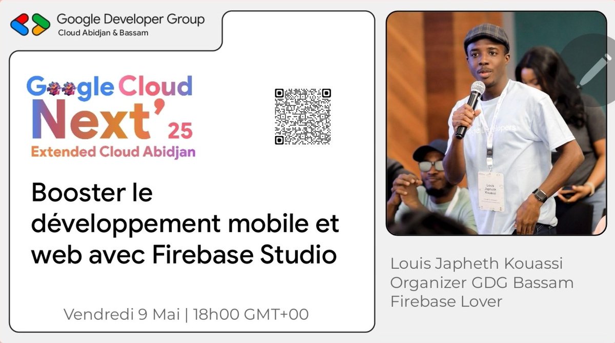 [ 𝐂𝐥𝐨𝐮𝐝 𝐍𝐞𝐱𝐭'𝟐𝟓 𝐄𝐱𝐭𝐞𝐧𝐝𝐞𝐝 ]

🚀"Booster le développement mobile et web avec <a href="/Firebase/">Firebase</a> Studio"

<a href="/LouisKouassii/">Louis Kouassi </a> vous dévoile comment cet outil tout-en-un, avec Gemini, permet de créer, tester et déployer vos apps.

🔗  gdg.community.dev/e/mvwj5h/

#GoogleCloudNext