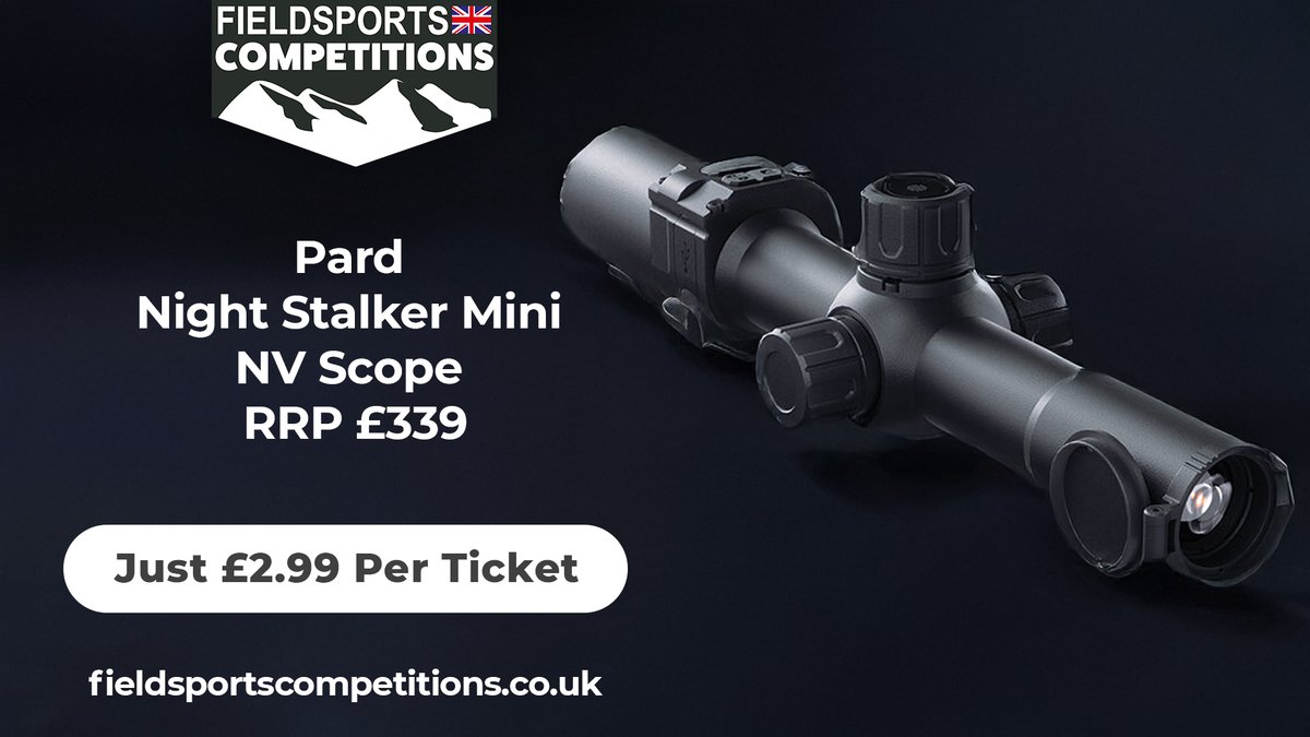 fieldsportstv's tweet image. 🌙 WIN a Pard Night Stalker Mini NV Scope!
RRP £339 — just £2.99 a ticket 👀

🔧 Smooth control knob
🛡️ Lightweight aluminium build
🎯 6 reticles, 4 colours
💥 6000J recoil resistance

👉 fieldsportscompetitions.co.uk/product/pard-n…
#NightVision #Giveaway #Fieldsports