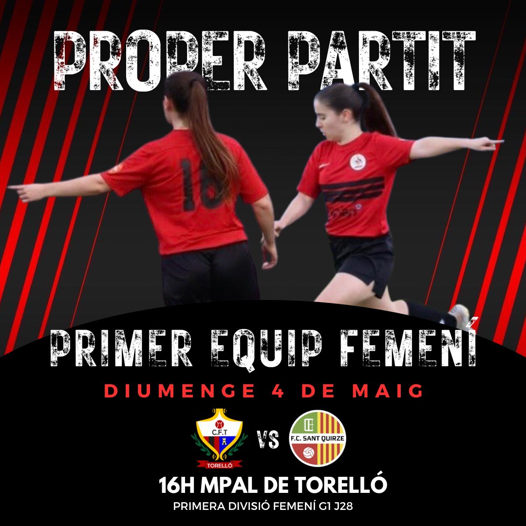 CF.TORELLO (@cftorello) on Twitter photo ðððððð ððððð ð
ððððÃâœïž
ð <a href="/FCSantQuirze/">FC Sant Quirze</a>
ð¹ïž Jornada 28
ðïž Diumenge 4 de Maig
âïž 16h
ðïž Camp de futbol MPAL de Torelló
ð Torelló
â€ïžð€ ðððððð ððððð ð
ððððÃâœïž
ð <a href="/FCSantQuirze/">FC Sant Quirze</a>
ð¹ïž Jornada 28
ðïž Diumenge 4 de Maig
âïž 16h
ðïž Camp de futbol MPAL de Torelló
ð Torelló
â€ïžð€