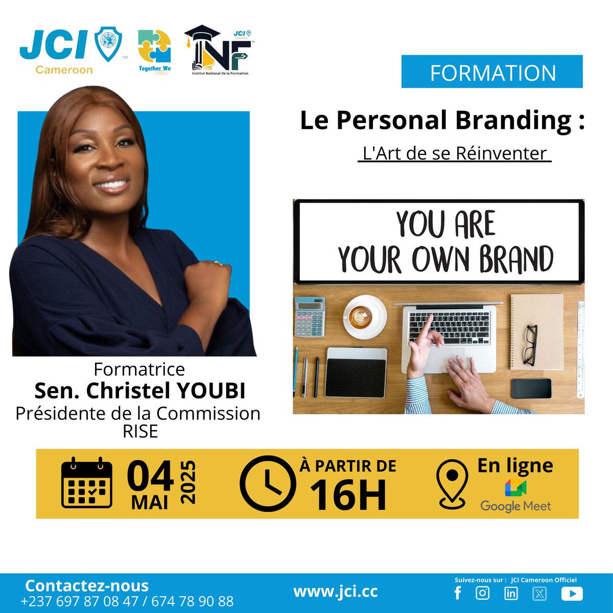 jcicameroun's tweet photo. Construire son Personal Branding, c’est choisir d’être authentique, pas parfait.
Quelle est ton ambition?
 Où veux-tu aller?
Rejoins-nous
Date : Dimanche 04 mai 2025
Heure : 16H | En ligne
Plateforme :GOOGLE MEET  https://t.co/oj0jwr8h1F
Formatrice Sénatrice @youbichristelle
#JCI https://t.co/nFF4r6hnFu