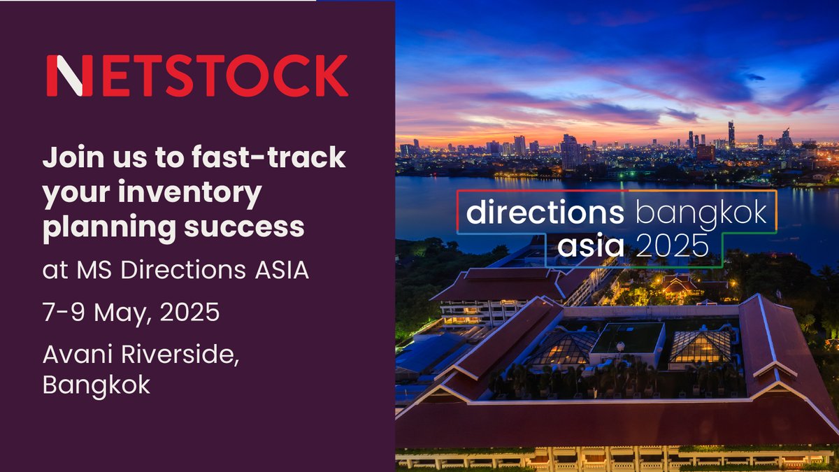 Bangkok in May? ✅
Microsoft Dynamics pros? ✅
Netstock joining the party at #DirectionsAsia? Absolutely.

We're bringing smarter inventory planning to the conversation, and we'd love to connect.

📅 bit.ly/3Yqq8rW

#BusinessCentral #MSDynamics #Netstock #MSDyn365BC
