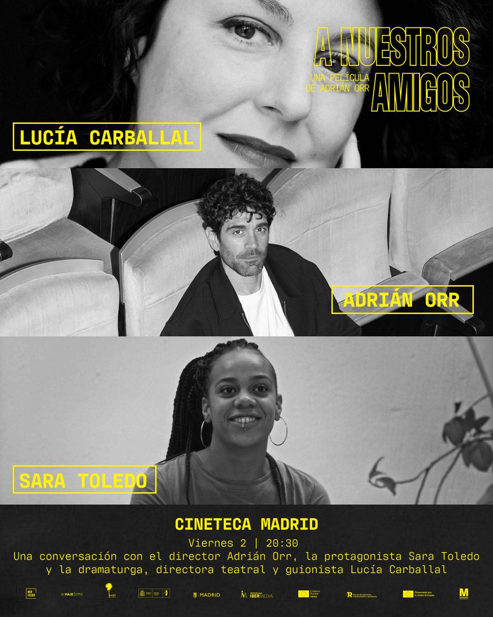 mataderomadrid (@mataderomadrid) on Twitter photo 👥Esta tarde la dramaturga, directora teatral y guionista #LucíaCarballal, estará en <a href="/CinetecaMadrid/">Cineteca Madrid</a> en una sesión junto a Adrián Orr y Sara Toledo⤵️
mataderomadrid.org/programacion/n…
#𝐞𝐬𝐭𝐫𝐞𝐧𝐨 🎞️A nuestros amigos (<a href="/AdriianOrr/">Adrián Orr</a>)
20:30 h 📆#2MAY
¡Os esperamos en #MataderoMadrid! 👥Esta tarde la dramaturga, directora teatral y guionista #LucíaCarballal, estará en <a href="/CinetecaMadrid/">Cineteca Madrid</a> en una sesión junto a Adrián Orr y Sara Toledo⤵️
mataderomadrid.org/programacion/n…
#𝐞𝐬𝐭𝐫𝐞𝐧𝐨 🎞️A nuestros amigos (<a href="/AdriianOrr/">Adrián Orr</a>)
20:30 h 📆#2MAY
¡Os esperamos en #MataderoMadrid!