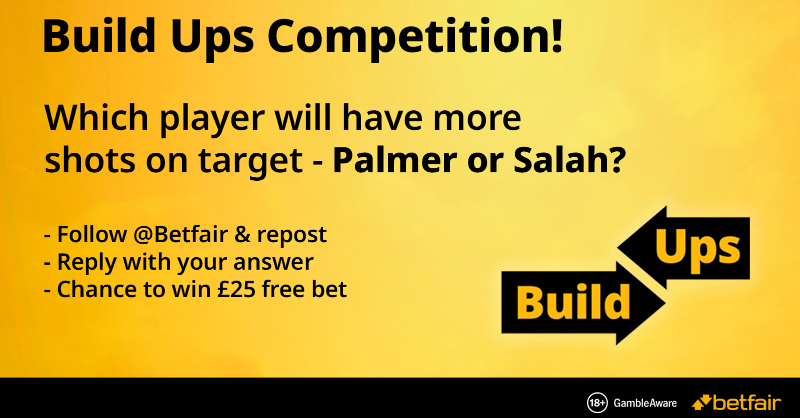 Betfair's tweet photo. #BuildUps Competition! π
Which player will have more shots on target, Cole Palmer or Mohamed Salah?
Follow, repost and guess correctly - you could win a Β£25 free bet!
Click below for T&C's.