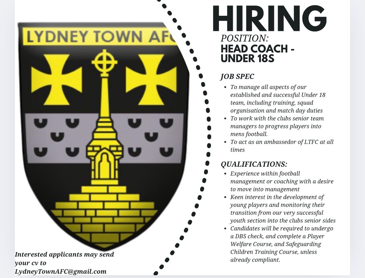 The club is pleased to offer an exciting role as manager of our established under 18 team

The team currently compete in the Cheltenham Floodlit League

The ideal candidate will be Mourinho, but in lieu, we’d also like to hear from those with a real passion for player development