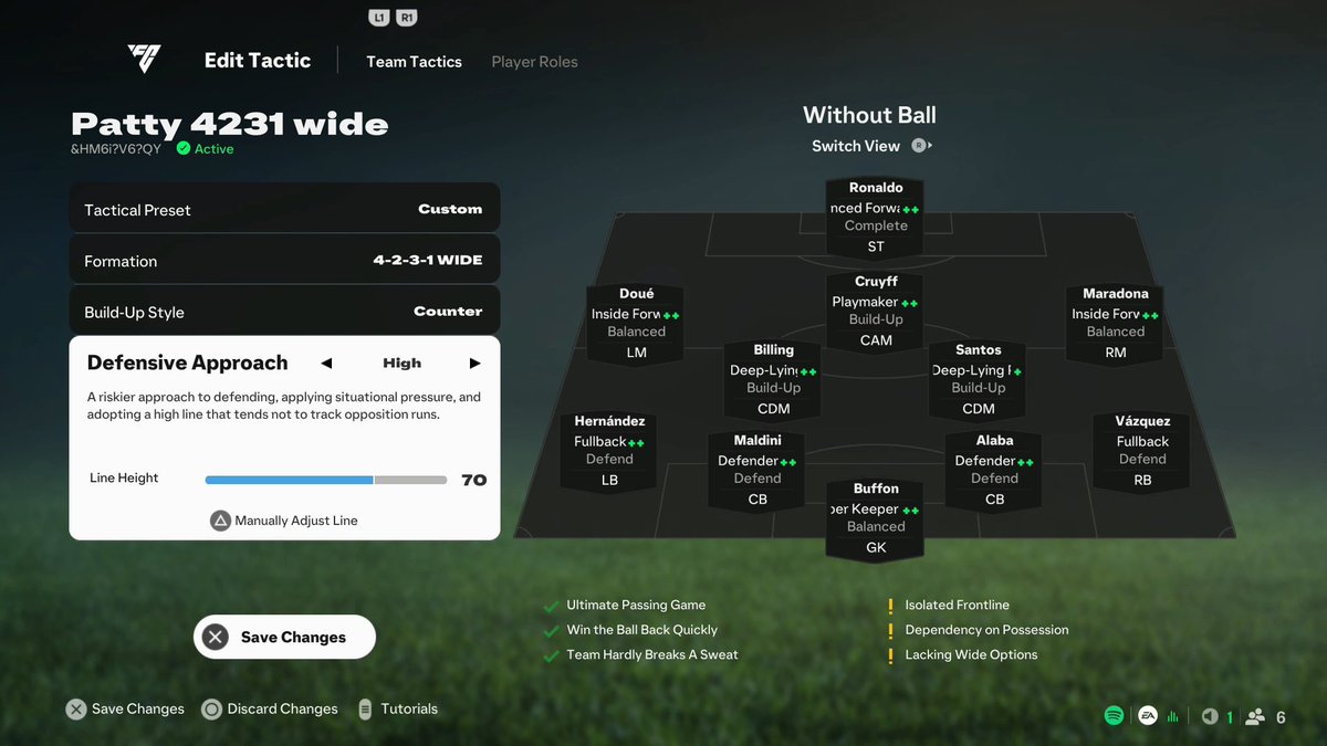 🚨 NEW POST PATCH META TACTICS

These are the tactics I use now INSTEAD of the 4213 🐀

✅ 4231 WIDE
✅ easy counter attacks
✅ defends better than 4213
✅ CAM and wingers will track back
❌ 70 depth > 95 depth

Code: &amp;HM6i?V6?QY