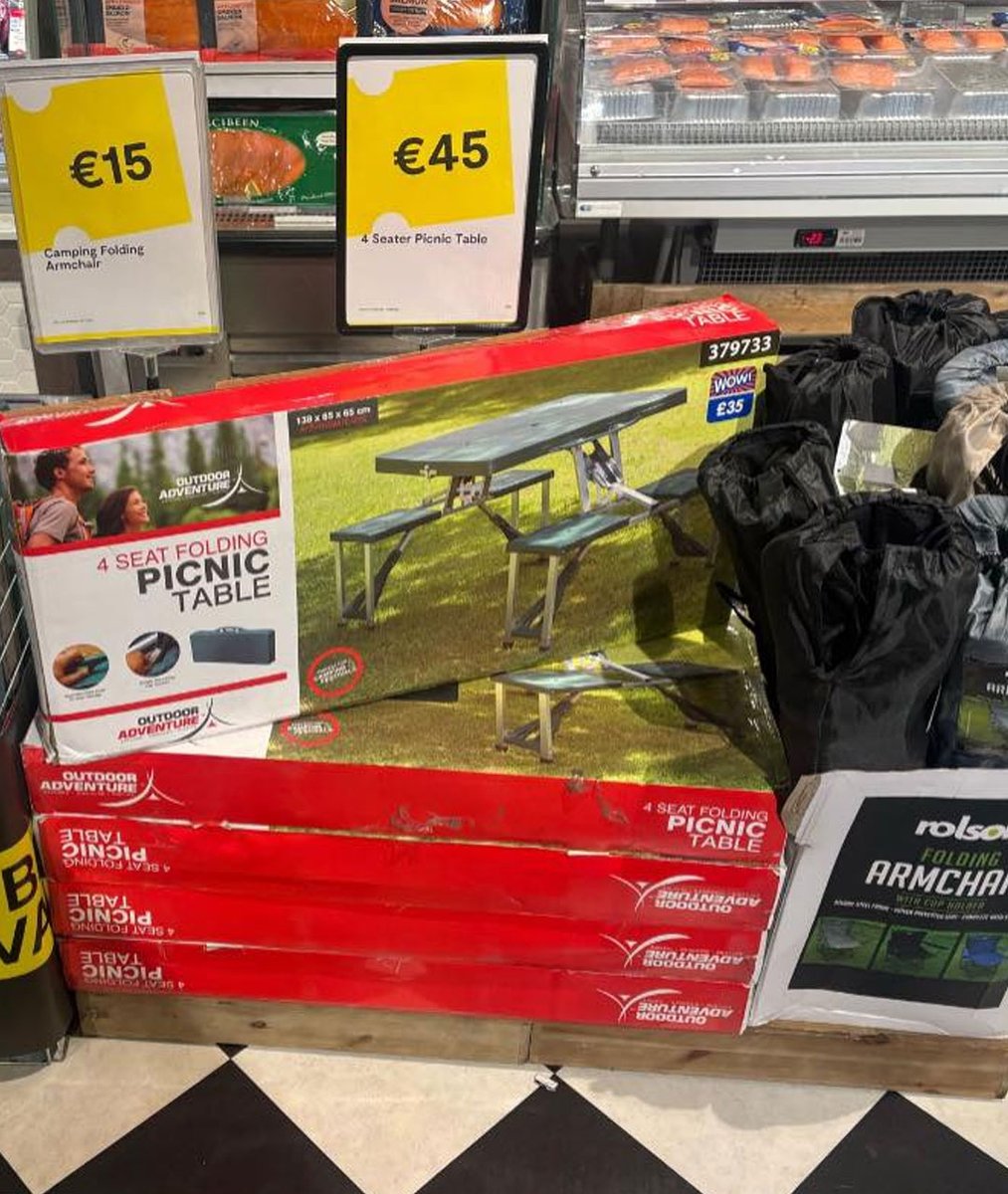 📣 Garden Furniture and Camping Gear NOW in stock!

- Keplin pop up gazebo €69.99
- Milano 6 piece garden set €115
- Camping chairs €15
- 4 seat Picnic table €45

While stocks last. Details in store.
#GarveysSuperValu #Corbally
