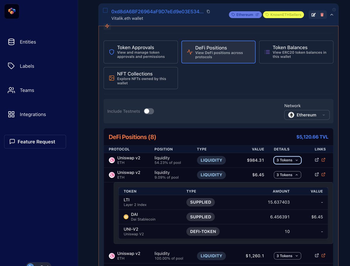 simple_blocks's tweet image. New DeFi positions feature!

Check it out on any of your addresses on Simpleblocks you can see DeFi positions instantly - no wallet needed. 

Even Vitalik’s! 🦄 

Try it now and simplify your crypto life.

#defiant #Crypto #Web3