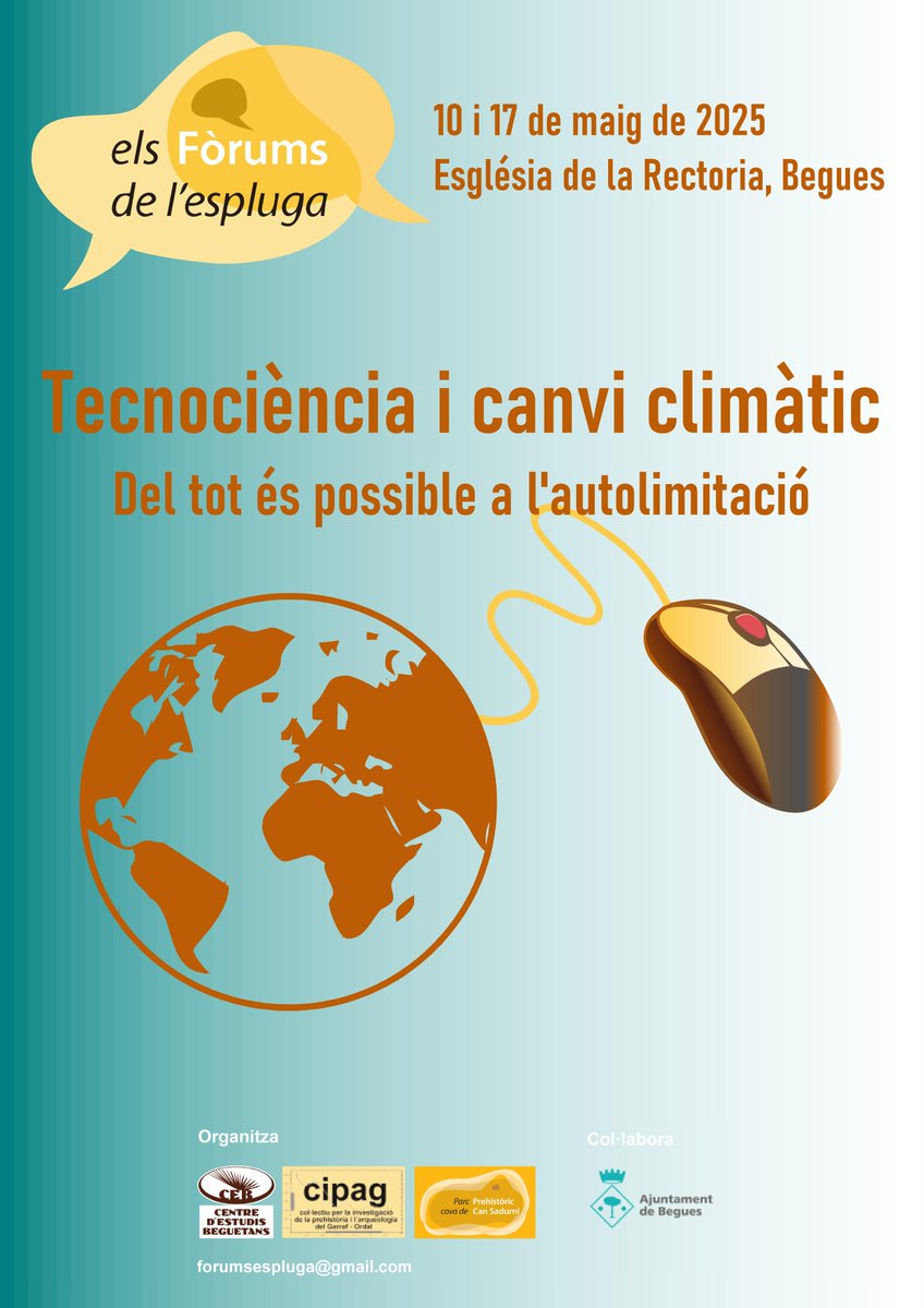EsplugaForums's tweet image. 📣 Arriba la quarta edició dels #forumsdelespluga!
El lema d’aquest any és 'TECNOCIÈNCIA I CANVI CLIMÀTIC'
🕧 10 i 17 de maig a les 18h en l'Església de la Rectoria, Begues
Anota-ho en la teva agenda i no t'ho perdis!