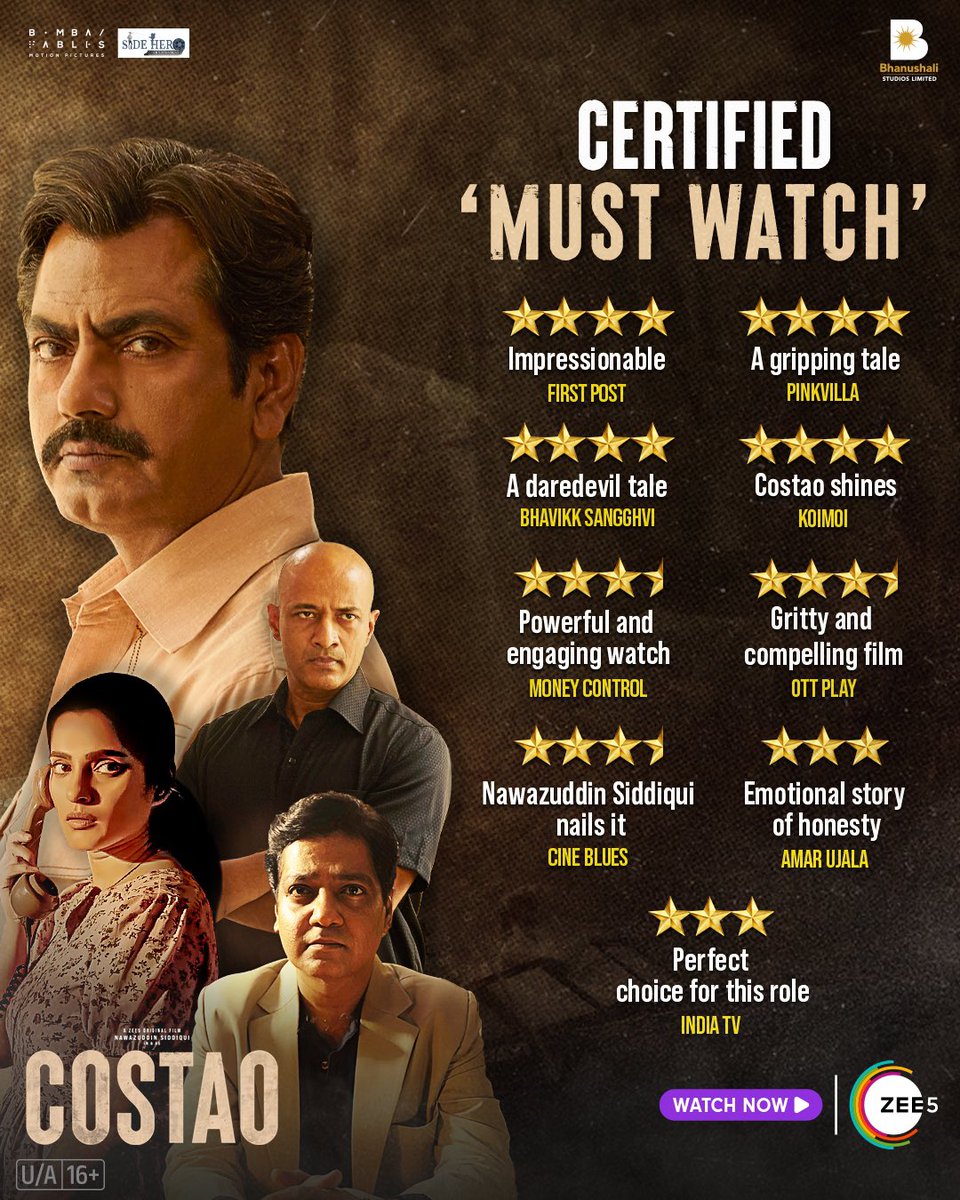 Bhanushali Studios Limited (@bsl_films) on Twitter photo The verdict is out! #Costao is officially a must-watch 💥
#Costao streaming now, only on #ZEE5.
#CostaoOnZEE5
<a href="/Nawazuddin_S/">Nawazuddin Siddiqui</a> <a href="/bapat_priya/">Priya Bapat</a> <a href="/hussainthelal/">Hussain Dalal</a> #KishorKumarG <a href="/GaganDevRiar/">Gagan Riar</a> <a href="/sejtherage/">sejal shah</a> <a href="/vinodbhanu/">Vinod Bhanushali</a> #BhaveshMandalia #KamleshBhanushali <a href="/shyamchilling/">Shyam Sunder</a> #FaizuddinSiddiqui The verdict is out! #Costao is officially a must-watch 💥
#Costao streaming now, only on #ZEE5.
#CostaoOnZEE5
<a href="/Nawazuddin_S/">Nawazuddin Siddiqui</a> <a href="/bapat_priya/">Priya Bapat</a> <a href="/hussainthelal/">Hussain Dalal</a> #KishorKumarG <a href="/GaganDevRiar/">Gagan Riar</a> <a href="/sejtherage/">sejal shah</a> <a href="/vinodbhanu/">Vinod Bhanushali</a> #BhaveshMandalia #KamleshBhanushali <a href="/shyamchilling/">Shyam Sunder</a> #FaizuddinSiddiqui