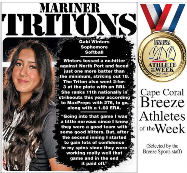 Chosen for Athlete of the Week again by <a href="/CapeCoralDaily/">Cape Coral Daily Breeze</a>, thank you so much!! <a href="/RockgoldMG/">Rock Gold Manetta/Gabriele 16U</a> <a href="/SunilSportsNews/">Sports News By Sunil Sunder Raj</a> <a href="/SBRRetweets/">Softball Recruiting Reposts</a> <a href="/ExtraInningSB/">EXTRA INNING SOFTBALL</a> <a href="/SoftbalAmerica/">Softball America</a> <a href="/LegacyLegendsS1/">Legacy & Legends Softball</a> <a href="/gatorjack72/">Girls In The Game</a> <a href="/DfwSho/">DFW Sho'Case</a> <a href="/SoftballDown/">Down South Softball</a> <a href="/CoastRecruits/">Coast 2 Coast Recruits</a> <a href="/softball_iq/">Softball IQ</a> <a href="/SportPrepX/">SportPrepX</a> <a href="/nxt1sports/">NXT 1</a>