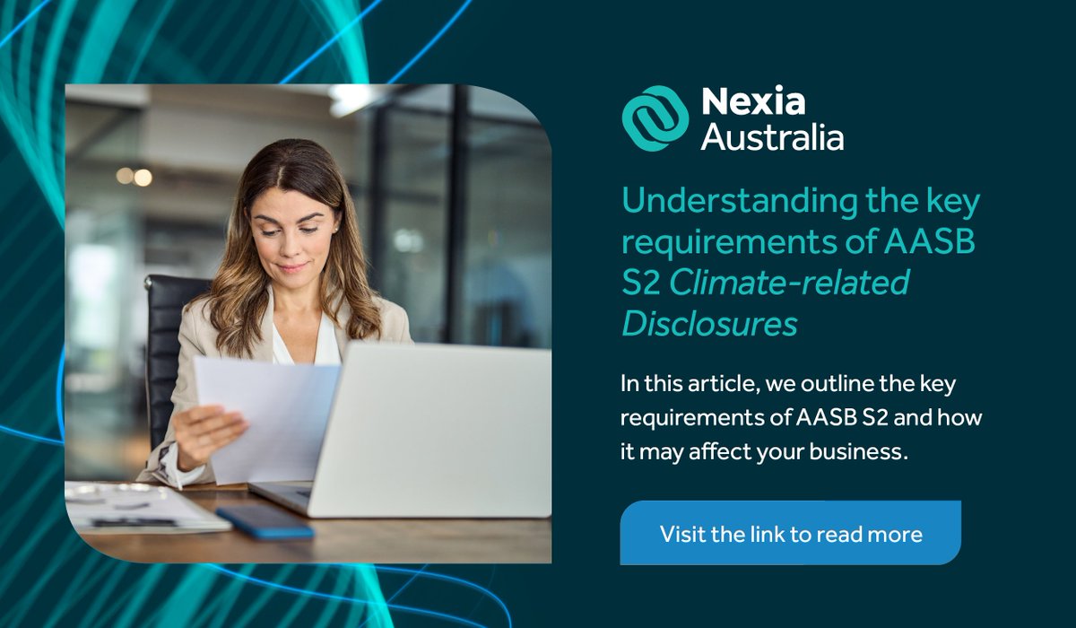 Following the introduction of mandatory climate-related reporting legislation, the Australian Accounting Standards Board (AASB) issued AASB S2 Climate-related Disclosures.

nexia.com.au/news/understan…

#NexiaAustralia #FinancialReporting #SustainabilityReporting