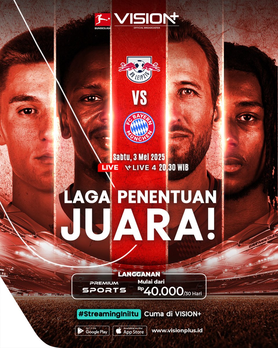 officialinews_'s tweet photo. Bayern Munchen membutuhkan satu laga lagi melawan Leipzig agar bisa mengunci gelar juara Bundesliga musim 2024/2025
Semua tergantung laga ini! Menang atau imbang, maka mahkota gelar juara Bundesliga musim 2024/2025 jadi milik Die Roten ๐
#StreamingIniItu pertandingan terlengkap Bundesliga secara lebih dekat melalui layar gadgetmu LIVE di VISION+
#Bundesliga #BundesligadiVisionPlus #VisionPlusSports #SportsdiVisionPlus