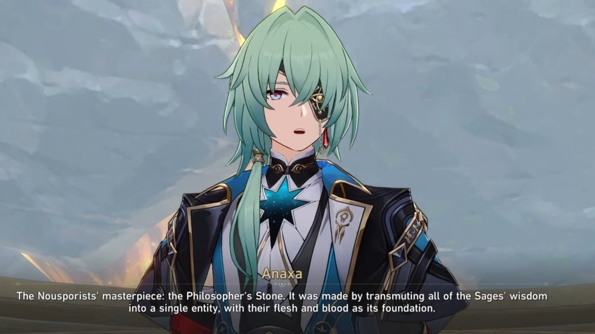 CEOofAnaxa's tweet image. Anaxa who sacrifice himself to save more people from grove when flame reaver attacked there.. 
Anaxa who gave his heart and made it a stone for castorice so that she can find her sister as his final lesson to her..
Anaxa who becames happy when student ask him questions..