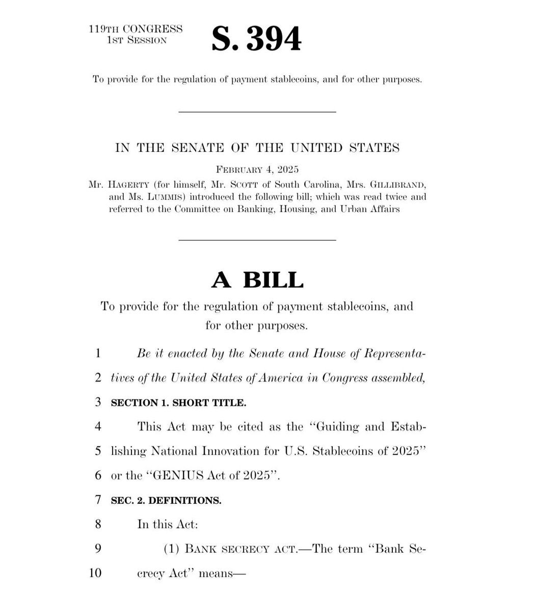 🇺🇸 LATEST: Senate Majority Leader Thune expedites vote on the GENIUS Act, a landmark bill establishing the first-ever regulatory framework for stablecoins.
