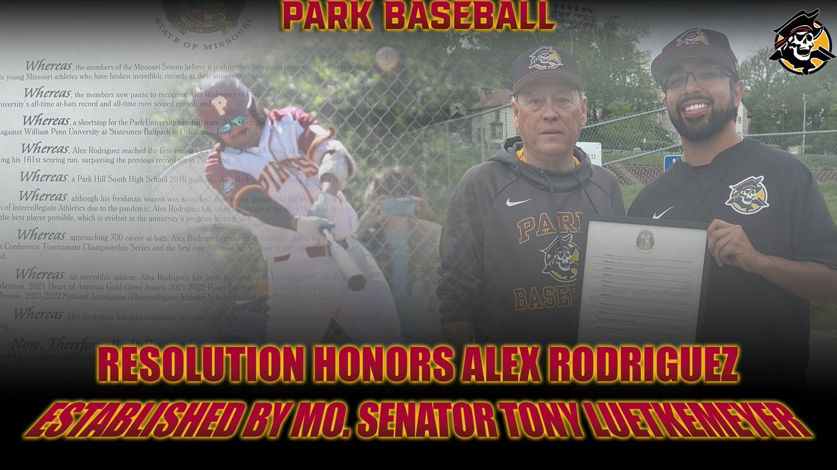 Park Pirates (@parkpirates) on Twitter photo ⚾, Senator Luetkemeyer Resolution Honors Alex Rodriguez for Outstanding Career Milestones at Park University‼️🏴☠️
parkathletics.com/news/2025/5/2/…
<a href="/ParkUniversity/">Park University</a> <a href="/ParkUBaseball1/">Park University Pirates Baseball</a> <a href="/HeartSportsNews/">Heart of America Athletic Conference</a> <a href="/NAIA/">NAIA</a> <a href="/TonyLuetkemeyer/">Senator Tony Luetkemeyer</a> ⚾, Senator Luetkemeyer Resolution Honors Alex Rodriguez for Outstanding Career Milestones at Park University‼️🏴☠️
parkathletics.com/news/2025/5/2/…
<a href="/ParkUniversity/">Park University</a> <a href="/ParkUBaseball1/">Park University Pirates Baseball</a> <a href="/HeartSportsNews/">Heart of America Athletic Conference</a> <a href="/NAIA/">NAIA</a> <a href="/TonyLuetkemeyer/">Senator Tony Luetkemeyer</a>