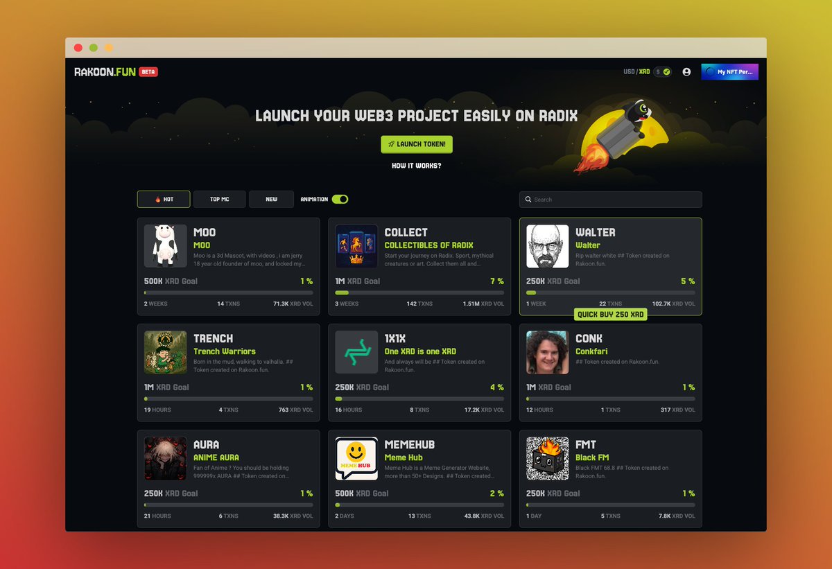 Radix Ecosystem News (@radixeco) on Twitter photo 🔔 A bunch of new features have just been added to <a href="/RakoonFun/">Rakoon.fun Launchpad</a>.
- Allocation lock-up
- One-click token purchases
- AI meme creator bot
- Multiple bonding curve options
- ...and much more. 🔔 A bunch of new features have just been added to <a href="/RakoonFun/">Rakoon.fun Launchpad</a>.
- Allocation lock-up
- One-click token purchases
- AI meme creator bot
- Multiple bonding curve options
- ...and much more.