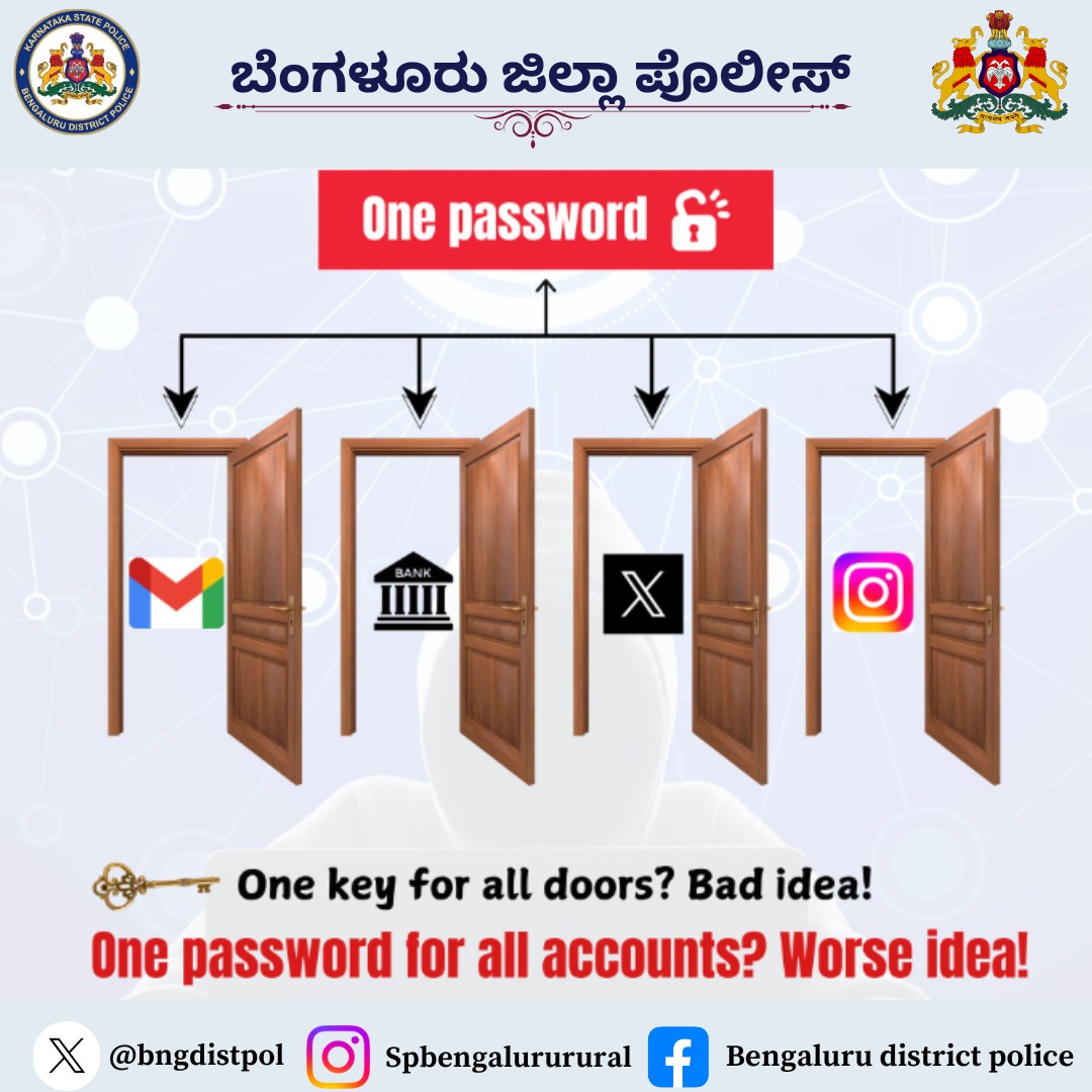 bngdistpol's tweet image. 🔐 Using one password for all your accounts is like using one key for every lock — lose it, and everything&apos;s at risk. Protect yourself. Use unique passwords!#CyberSecurity 
#OnlineSafety #PasswordTips #StaySecure #DataProtection #SecurityAwareness #DigitalSafety #CyberAware