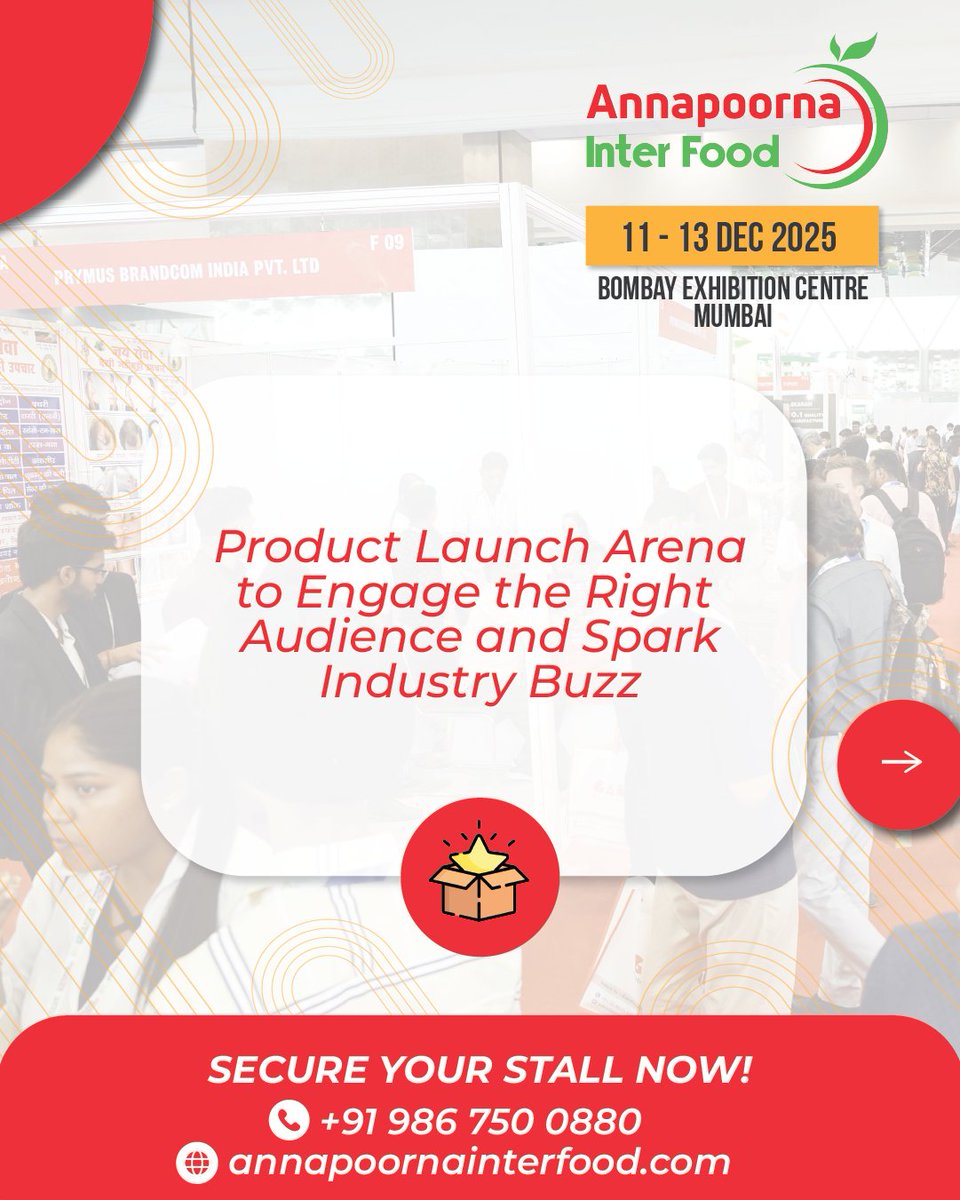 Annapoornainter's tweet image. Get ready for a power-packed experience at the 17th Edition of #AnnapoornaInterFood, happening from 11–13 December 2025 at the #BombayExhibitionCentre! Meet India’s leading F&amp;amp;B importers, distributors, and retailers under one roof.