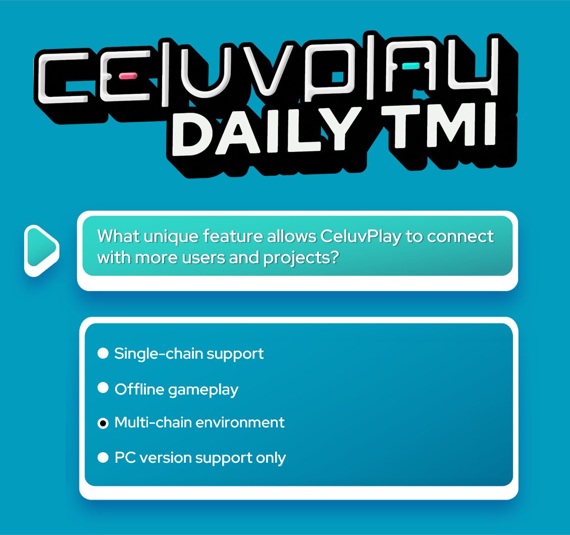 CeluvPlay Daily TMI💡

🔍Quiz: What unique feature allows CeluvPlay to connect with more users and projects?

#CeluvPlay #NERDiMOODi #blockchain #TMI