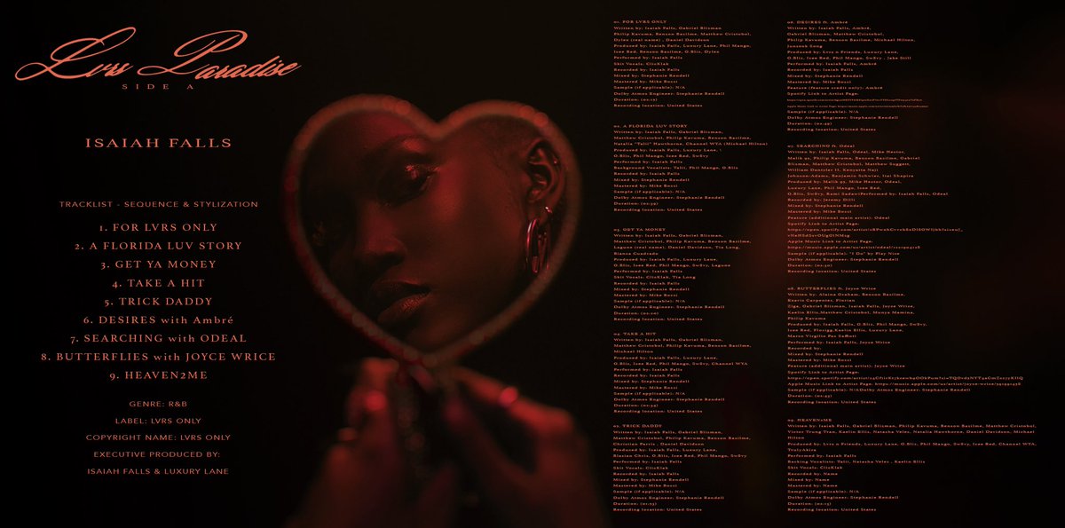 IceeRed__'s tweet image. LVRS PARADISE (SIDE A) OUT NOWWWW @IsaiahFalls 

Exec produced by Luxury Lane x Isaiah Falls