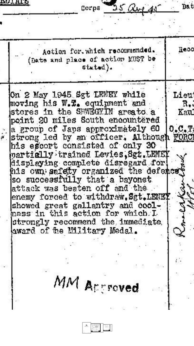 SimonLeney's tweet photo. #OTD 1945 my father was in an action in the Karen Hills as part of Mongoose White, a unit of Force 136. For his actions he was awarded the #MM. It was 2 days before his 22nd birthday. A very proud son, bless you Dad 🙏🙏
#OperationCharacter @DuncanGilm41333 https://t.co/Ti1jHOvbL5