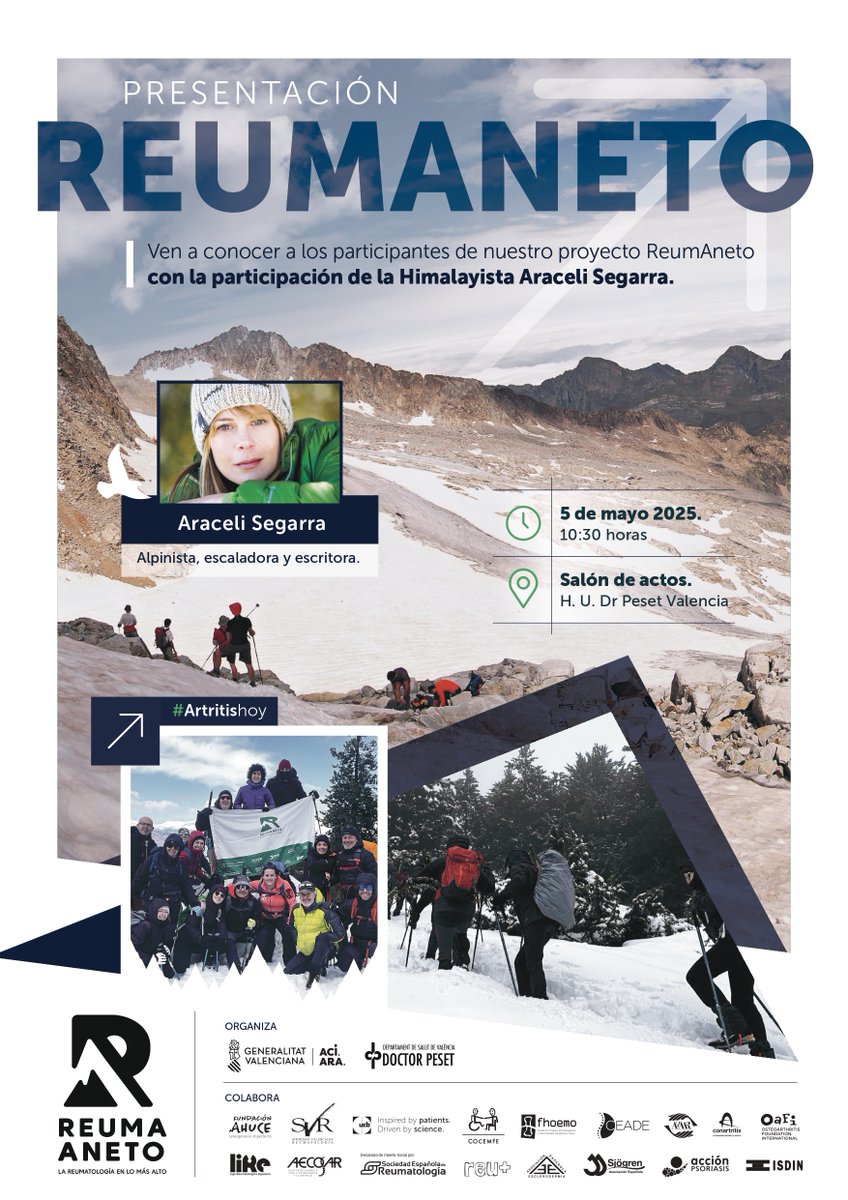GVADrPeset's tweet image. 🏥🏔️El próximo lunes 5 de mayo, ven a @GVADrPeset para conocer al equipo de #ReumAneto en esta charla-coloquio con la alpinista @Aracelisegarra.

➡️¡La ascensión al Aneto está cada vez más cerca!