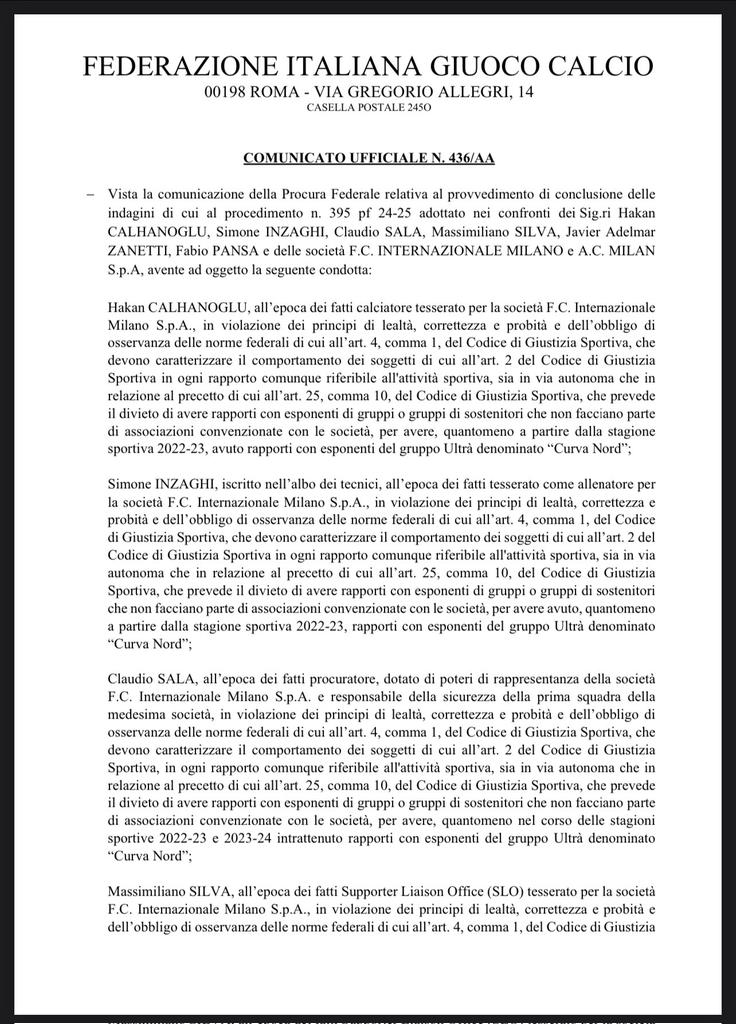 f_bamba's tweet photo. Comunicato Ufficiale 436/AA di @FIGC è di proporzioni bibliche. Che #Inter fosse #collusa con #Ndrangheta era chiaro a tutti, ma punizione certifica che fanno parte del sistema che li protegge #Figc #ProcuraOrdinaria #Istituzioni #Media altrimenti avrebbero punito anche società https://t.co/YXkg2lqQwL