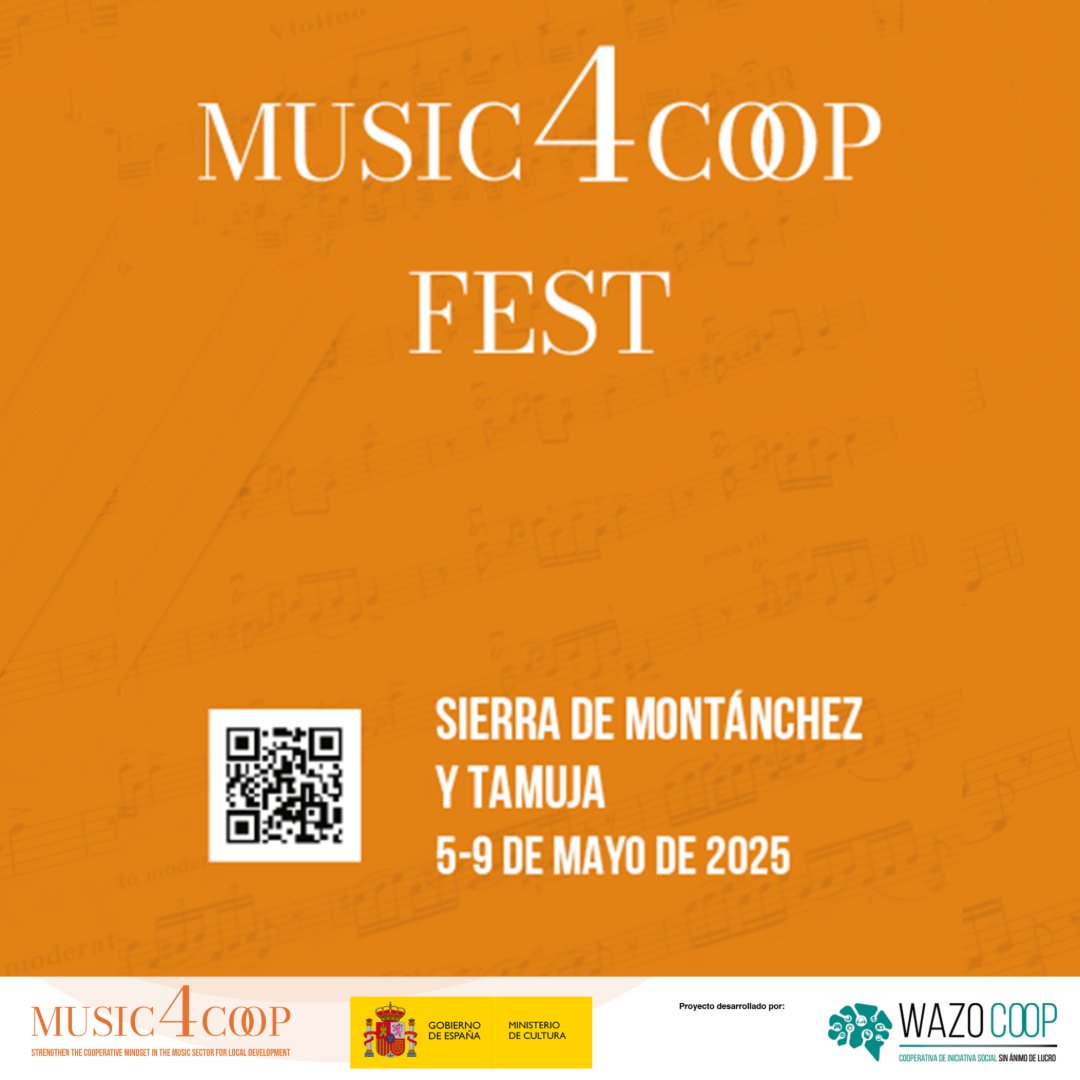 ¡Arranca Music4Coop Fest!  Aquí puedes ver toda la programación y unirte a la experiencia music4coop.eu/music4coop-fes… ¡Nos vemos en Almoharín, Torremocha, Valdefuentes y Torrequemada!  #MúsicaSocial #Music4Coop #WazoCoop #desarrollorural