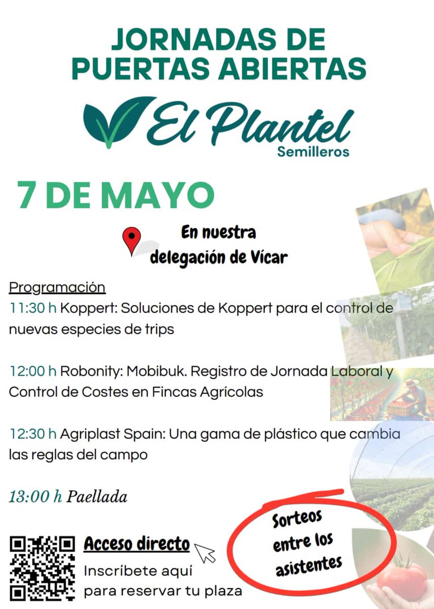 ✍️ El pŕoximo día 7 estaremos como ponentes en las Jornadas de Puertas Abiertas de <a href="/El_Plantel_/">El Plantel Semilleros</a> 🌱
presentando nuestra tecnología para el registro de jornada digital y control de costes en agricultura.
¡Nos vemos allí! 👇

#Agrotech #InnovaciónAgrícola #registrojornadadigital