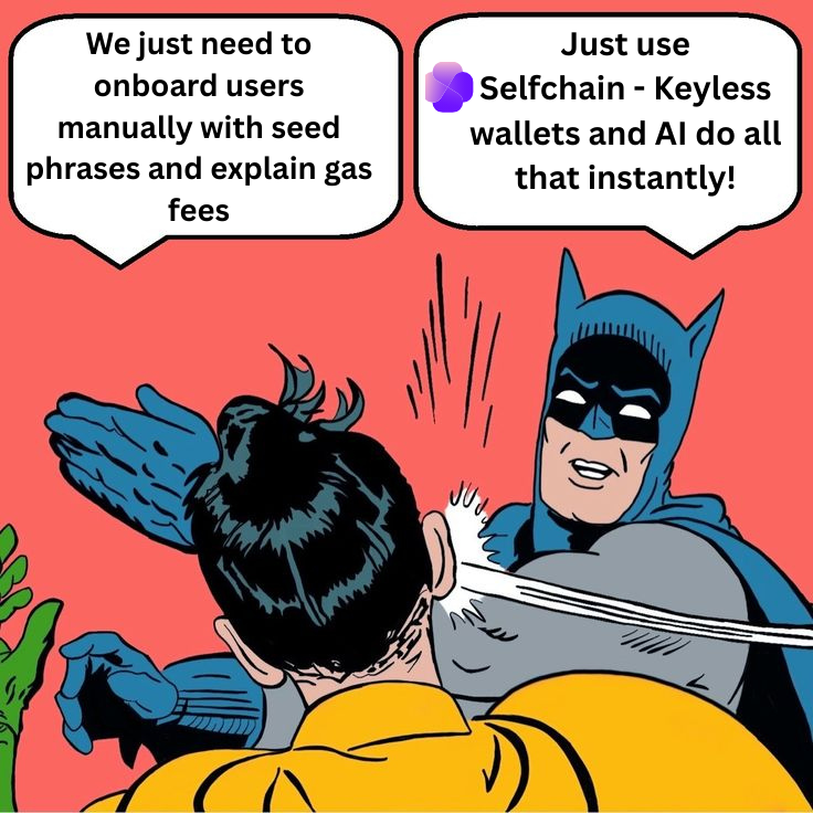 Thinks_Rash's tweet photo. Still stuck explaining gas fees and seed phrases? Let #Selfchain handle it — AI and keyless wallets make onboarding instant 

Say goodbye to complex Web3 logins — @Selfchain brings you seamless access, AI smarts, and keyless wallets for effortless onboarding!

#AI + #Web3 + No keys = Selfchain. It’s like magic, but real.
#Crypto #TDR2025 #Token2049Dubai #TOKEN2049Week $SLF