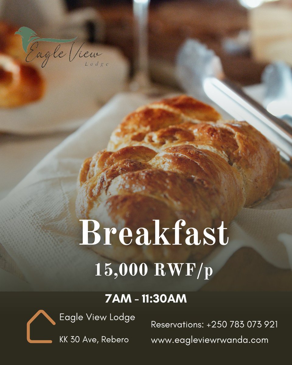 EagleViewLodge's tweet photo. Take Advantage of the Long Weekend in #kigali and join us for a meal!
We are open from 7AM - 10PM
Reservations on +250 783 073 921

#VisitRwanda #breakfast https://t.co/grnex7Lg3k
