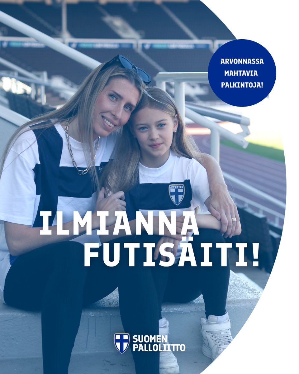 ILMIANNA FUTIS- TAI FUTSALÄITI! 💙⚽ | Osallistumisaikaa enää ylihuomiseen SU 4.5. asti! ⌛ | 👉 osallistu.palloliitto.fi/ilmianna-futis…

➡ Jos olet futisäiti, ilmianna itsesi!
➡ Jos puolestaan tunnet futisäidin, ilmianna hänet meille!

Jaossa jälleen huikeita palkintoja – katso koko kattaus