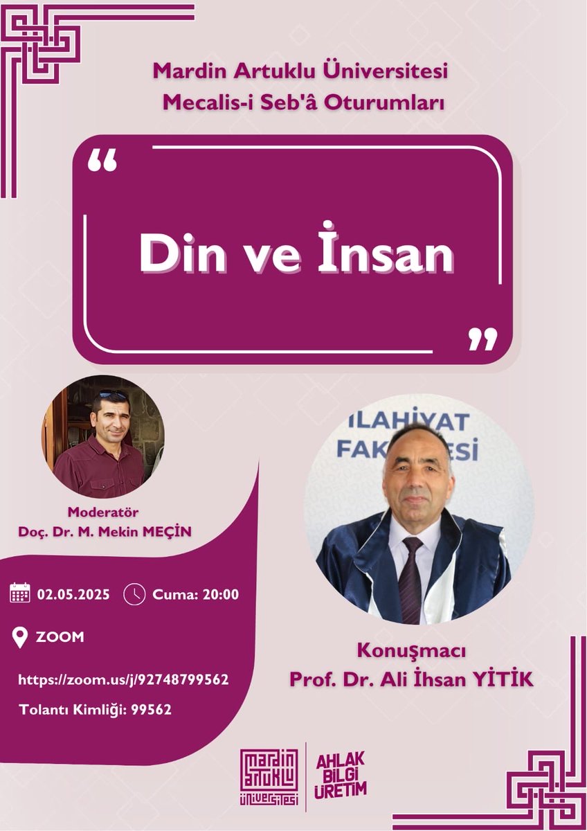 MAÜ İslami İlimler Fakültesi (@mauislamilimler) on Twitter photo “Mecalis-i Seb’â Oturumları”nın bu haftaki konuğu Dokuz Eylül Üniversitesi'nden Prof. Dr. Ali İhsan Yitik... “Din ve İnsan” temalı Mecalis sohbetine sizlerin de katılım ve katkılarınızı bekleriz 💐<a href="/mardinartuklu/">Mardin Artuklu Üniversitesi</a> <a href="/zahir_ertekin/">M.Zahir ERTEKİN</a> <a href="/ibrahimozcosar/">ibrahim özcoşar</a> “Mecalis-i Seb’â Oturumları”nın bu haftaki konuğu Dokuz Eylül Üniversitesi'nden Prof. Dr. Ali İhsan Yitik... “Din ve İnsan” temalı Mecalis sohbetine sizlerin de katılım ve katkılarınızı bekleriz 💐<a href="/mardinartuklu/">Mardin Artuklu Üniversitesi</a> <a href="/zahir_ertekin/">M.Zahir ERTEKİN</a> <a href="/ibrahimozcosar/">ibrahim özcoşar</a>