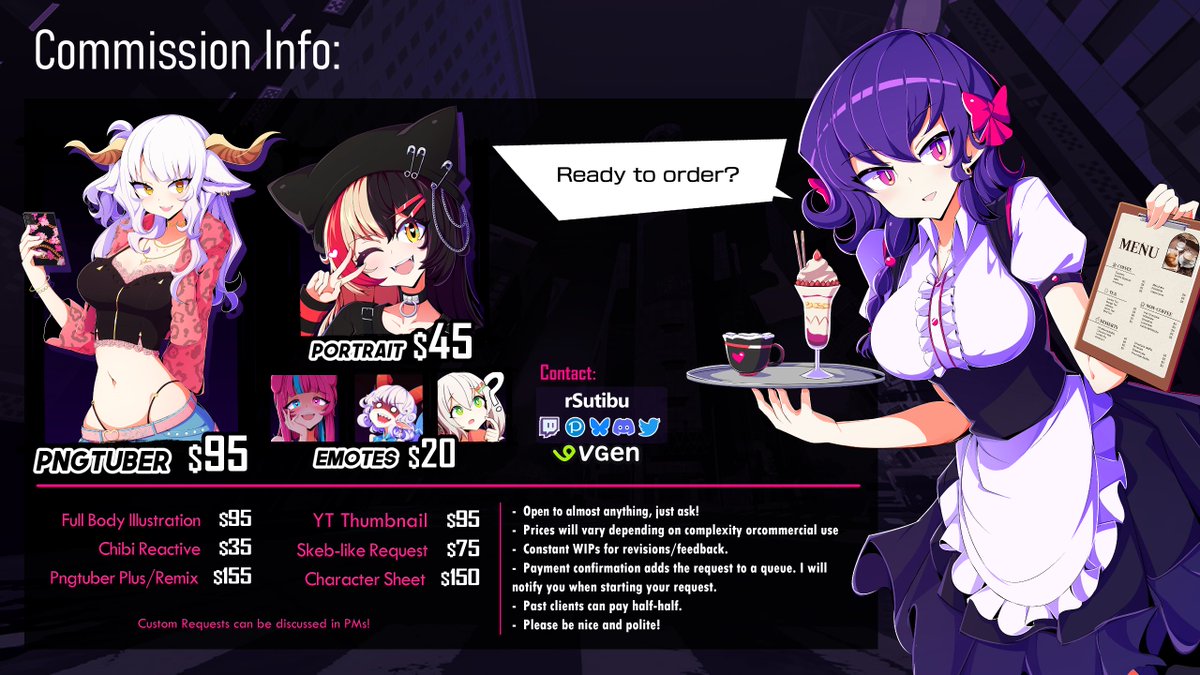 ☕️💜🍨

Updated Sheet! If you are interested or have any questions feel free to PM me or go over my Vgen!

And of course, thanks to everyone for the support!