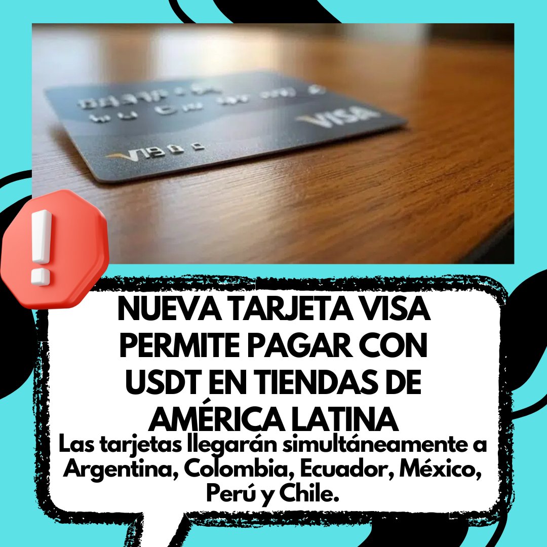 savannanews10's tweet image. 🚀 ¡Revolución cripto en Latinoamérica!
Visa lanza una nueva tarjeta que permite pagar con USDT en tiendas físicas.
🇦🇷🇨🇴🇪🇨🇲🇽🇵🇪🇨🇱: Argentina, Colombia, Ecuador, México, Perú y Chile están en la lista.

#USDT #Visa #CriptoLatam #Stablecoins #Blockchain