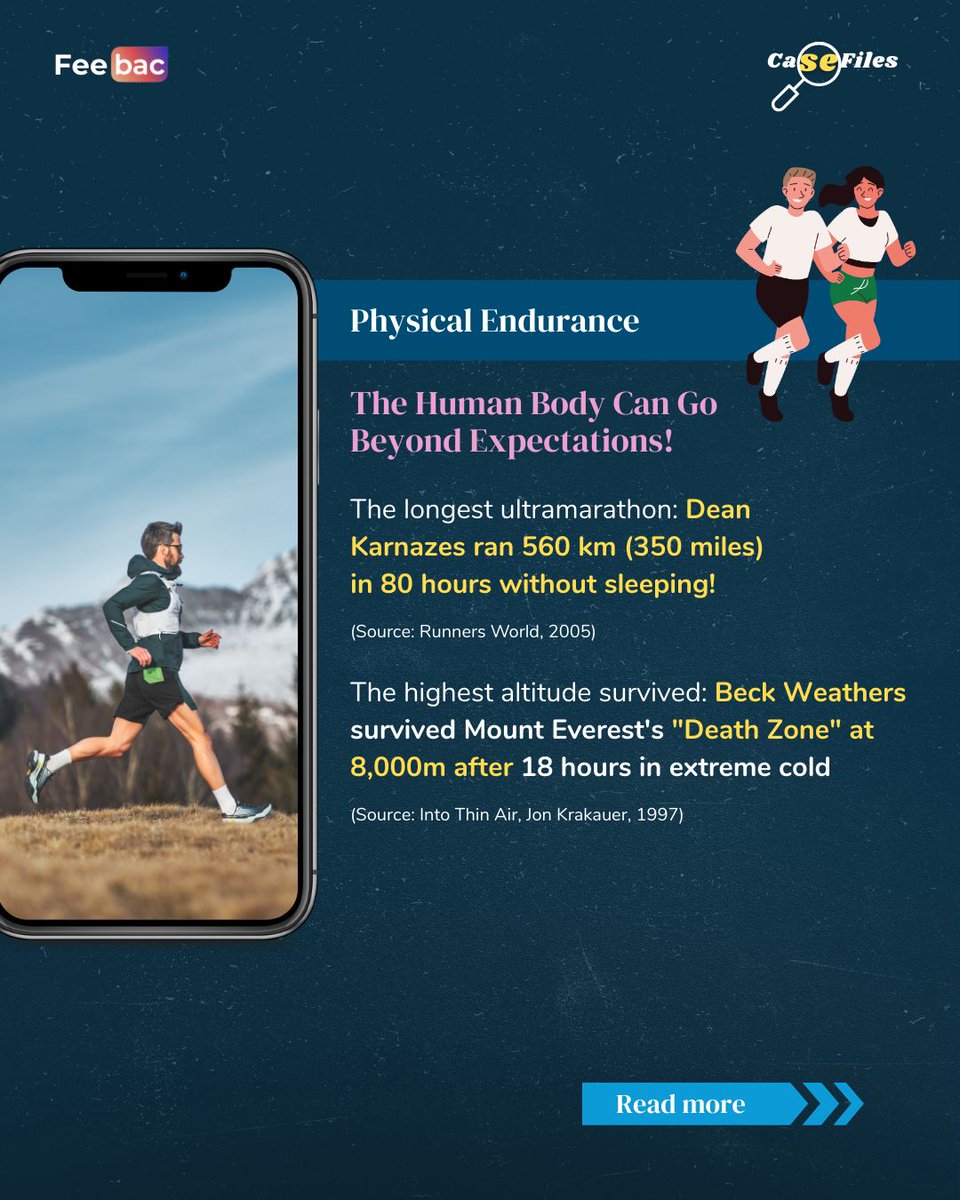feebac_media's tweet image. 🚀💥CaseFile Drop | Pushing The Limits: How Humans Defy Boundaries🌍🔥
We weren’t built to fly, run 100 miles, or live off-Earth—but we do. 🧠💪

This week’s CaseFile dives into:
🔹 Epic endurance feats
🔹 Innovation beyond limits
🔹 Survival &amp;amp; reinvention
#FeebacCaseFile 
(1/2)