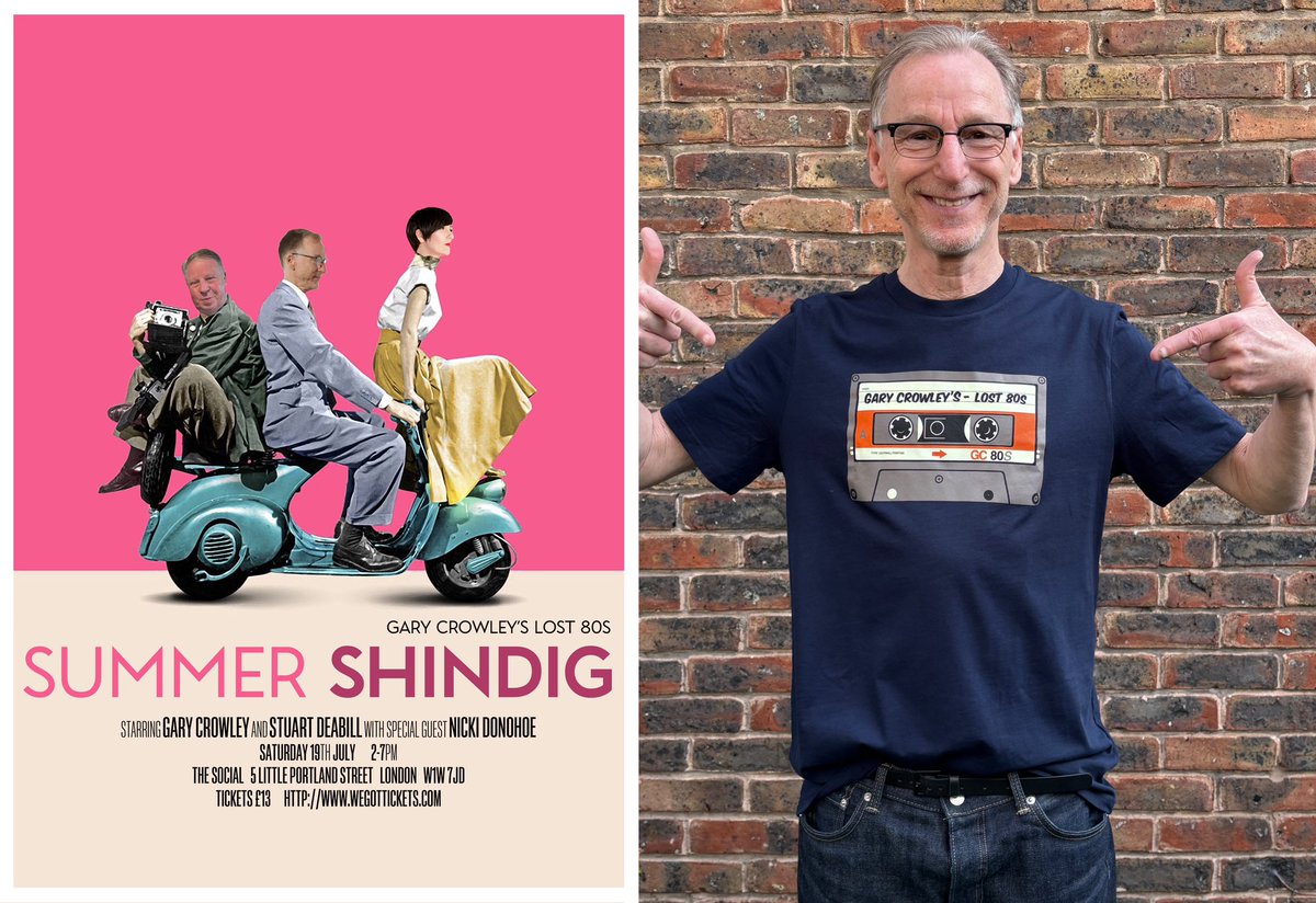 Gary Crowley (@crowleyonair) on Twitter photo Ahead of our sold out bash tomorrow <a href="/thesocial/">The Social</a> we’ve a GC Lost 80s Tee & Ticket Offer!
For our Summer Shindig we’re releasing a limited amount of exclusive tees in Blue or Grey & in all sizes with entry to The Social on Sat July 19 for just £25!
Order @
wegottickets.com/event/657502#t… Ahead of our sold out bash tomorrow <a href="/thesocial/">The Social</a> we’ve a GC Lost 80s Tee & Ticket Offer!
For our Summer Shindig we’re releasing a limited amount of exclusive tees in Blue or Grey & in all sizes with entry to The Social on Sat July 19 for just £25!
Order @
wegottickets.com/event/657502#t…