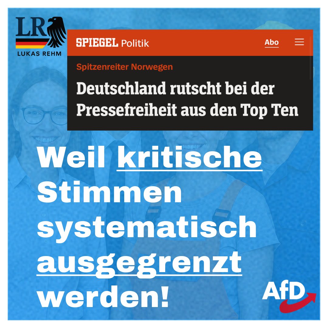 AfDRehm's tweet photo. #Deutschland fällt bei der #Pressefreiheit zurück – kein Wunder!
Wer nicht auf Linie ist, wird #diffamiert, #zensiert oder ausgesperrt.
Das hat mit echter Pressefreiheit nichts mehr zu tun.
Wir stehen für freie #Medien statt #Gesinnungsjournalismus!

#AfD https://t.co/sxK6j76W6f
