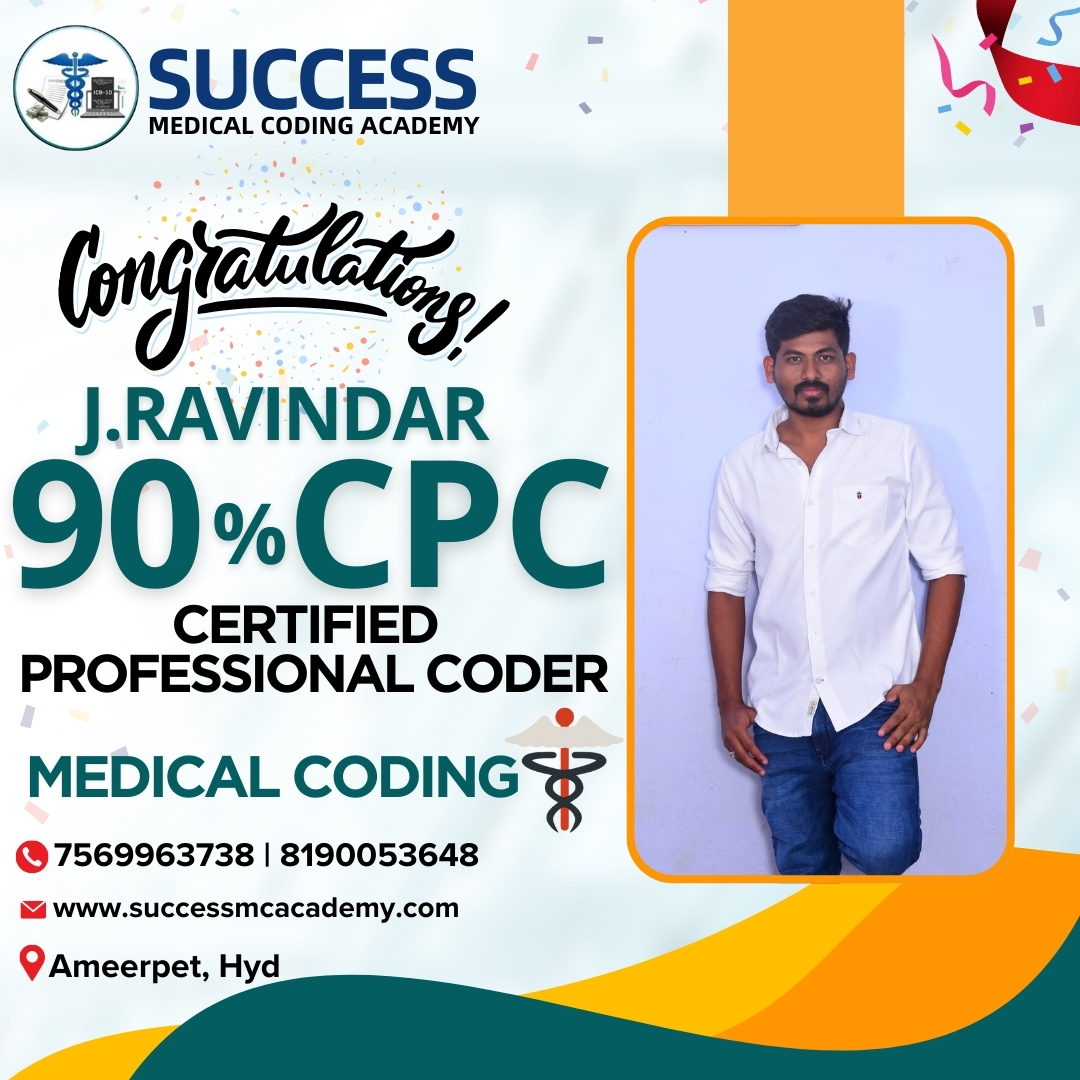 SuccessCoding's tweet image. Success Medical Coding Congratulating Mr. J. Ravindar
On Securing an Outstanding 90% in the CPC Exam
This Incredible Milestone is a true reflection of
your Dedication, Commitment, and Hard Work in
Mastering the World of Medical coding #MedicalCodingAcademy #SuccessStory #CPC