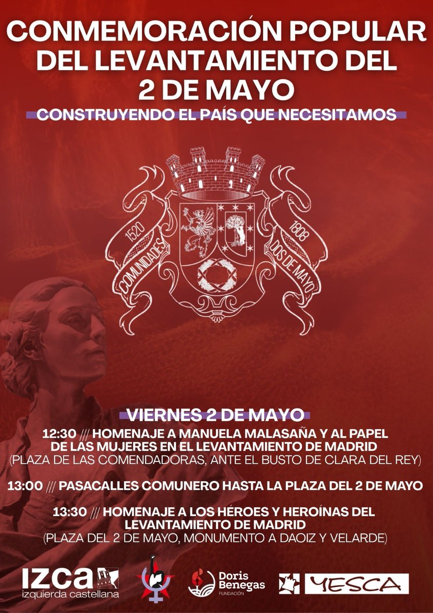 YescaCastilla's tweet photo. Nos vemos a las 12:30h en la conmemoración popular del levantamiento del 2 de Mayo.
¡Qué no nos roben nuestra historia!  ¡Os esperamos! https://t.co/jHjtlXCRcQ