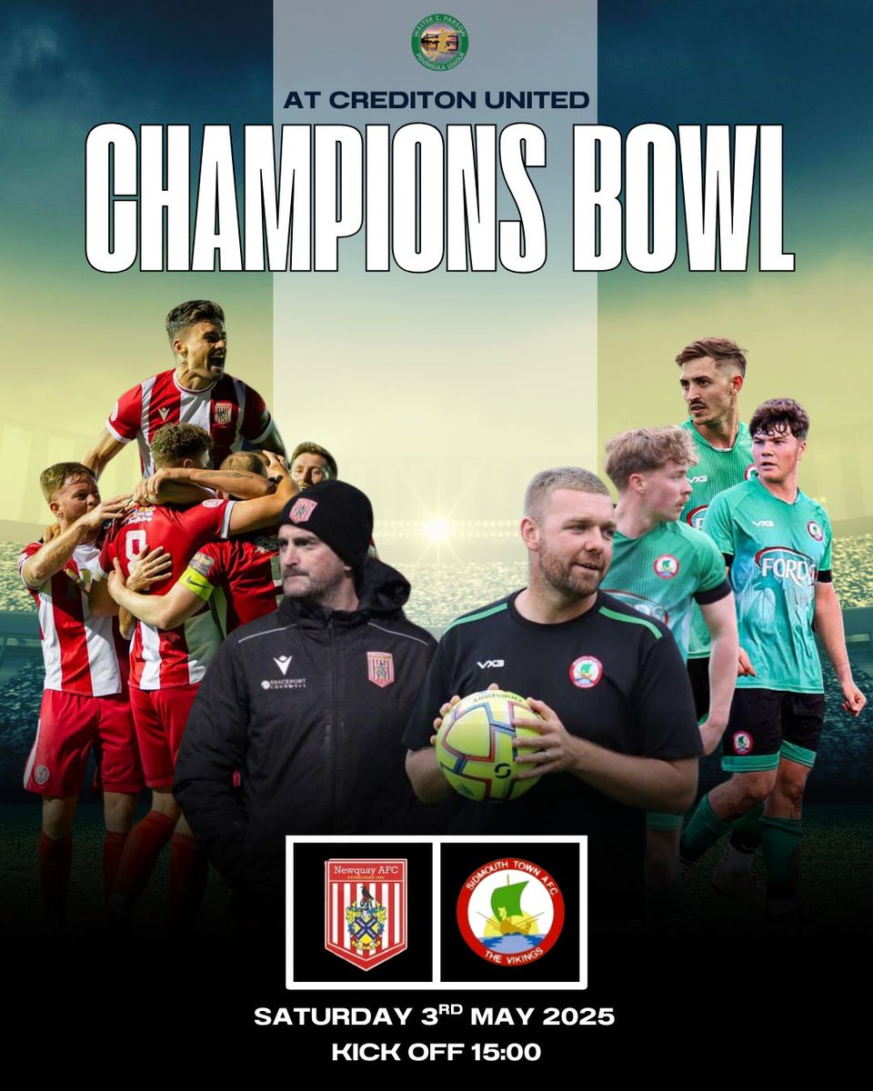 WALTER C. PARSON PENINSULA LEAGUE (@swpleague) on Twitter photo Too cool for the beach, even <a href="/newquay_afc/">Newquay AFC</a> & <a href="/SidmouthTownAFC/">Sidmouth Town AF(C)</a> going inland to <a href="/CreddyAFC/">Crediton United AFC</a>
<a href="/WalterCParson/">Walter C. Parson</a> Champions Bowl- 3pm Kick Off, No Extra Time, Pens if Reqd
Bowl clash is a fundraiser for the League Benevolent Fund
Admission £6/£4 inc Prog
<a href="/swsportsnews/">South West Sports News</a> <a href="/Toroloco13/">Janina Augustynowicz</a> Too cool for the beach, even <a href="/newquay_afc/">Newquay AFC</a> & <a href="/SidmouthTownAFC/">Sidmouth Town AF(C)</a> going inland to <a href="/CreddyAFC/">Crediton United AFC</a>
<a href="/WalterCParson/">Walter C. Parson</a> Champions Bowl- 3pm Kick Off, No Extra Time, Pens if Reqd
Bowl clash is a fundraiser for the League Benevolent Fund
Admission £6/£4 inc Prog
<a href="/swsportsnews/">South West Sports News</a> <a href="/Toroloco13/">Janina Augustynowicz</a>