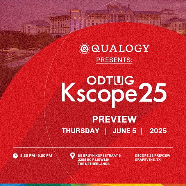 Kscope25 Preview will provide you a sneak peek into ODTUG Kscope 2025. Beginner or Expert, Kscope Preview offers you valuable insights and networking opportunities to expand your knowledge and skills. #orclapex <a href="/oracleace/">Oracle ACE Program</a> <a href="/GiliamBreems/">Giliam</a> 
Registration: shorturl.at/cCJ7z