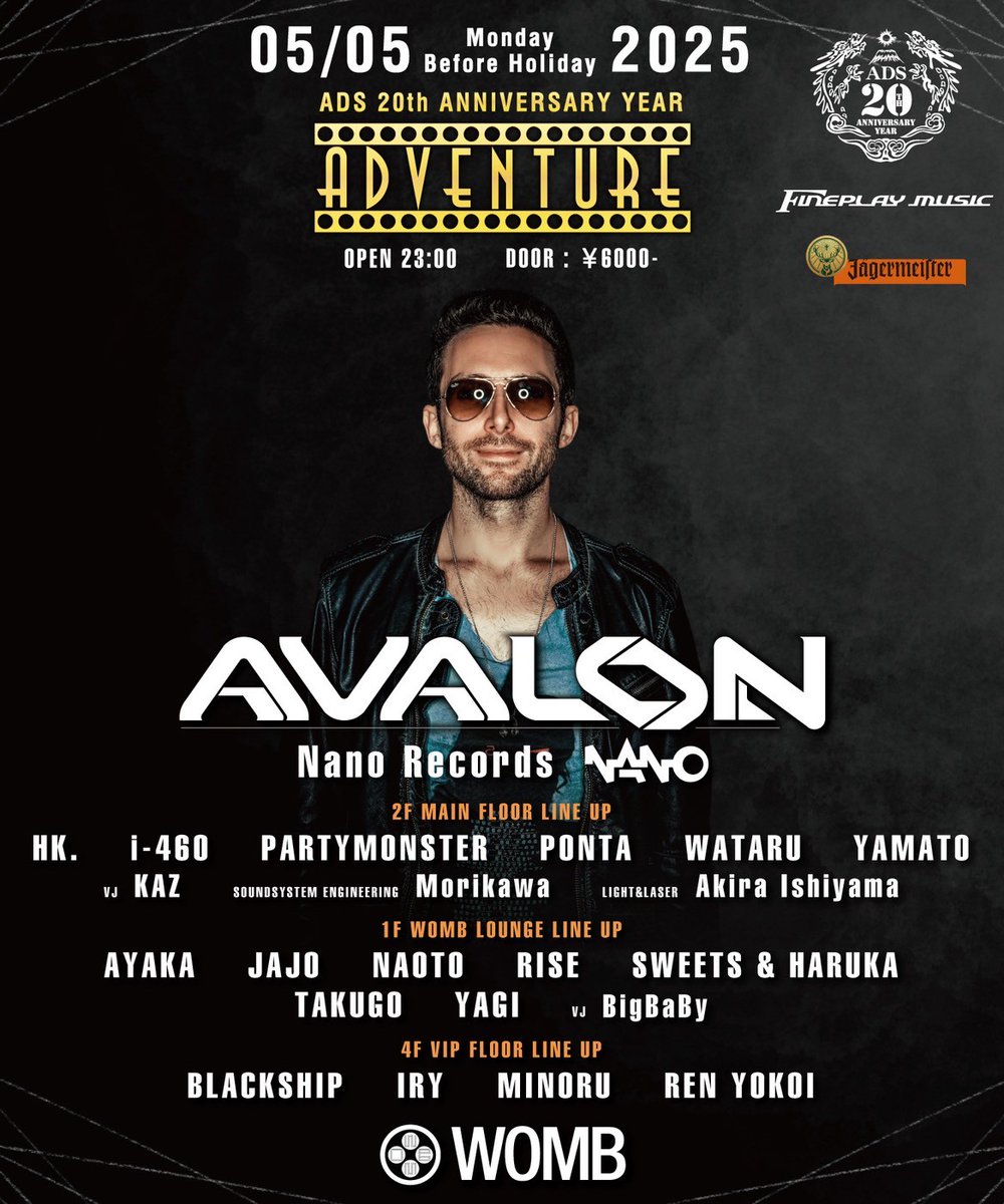 NEXT MONDAY: TRANCE

A true pioneer of the global psychedelic trance scene and a familiar name for any trance fan, Avalon — a headliner at major festivals like O.Z.O.R.A. Festival and Boom Festival — is making his long-awaited WOMB debut!

🎟️ADVANCE TICKET womb.co.jp/en/event/2025/…