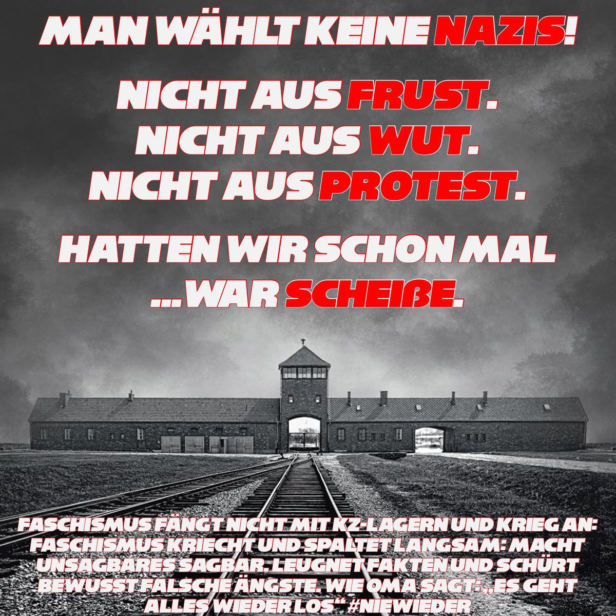 Jeden Tag daran erinnern,  
dass die AfD eine undemokratische, faschistische, frauenfeindliche, queerhassende und  rassistische Vereinigung von VaterlandsverräterInnen ist, ob die der Verfassungsschutz als gesichert rechtsextrem einstuft.
nach <a href="/lupus_woelfin/">Lupine</a>
#AfDVerbotSofort